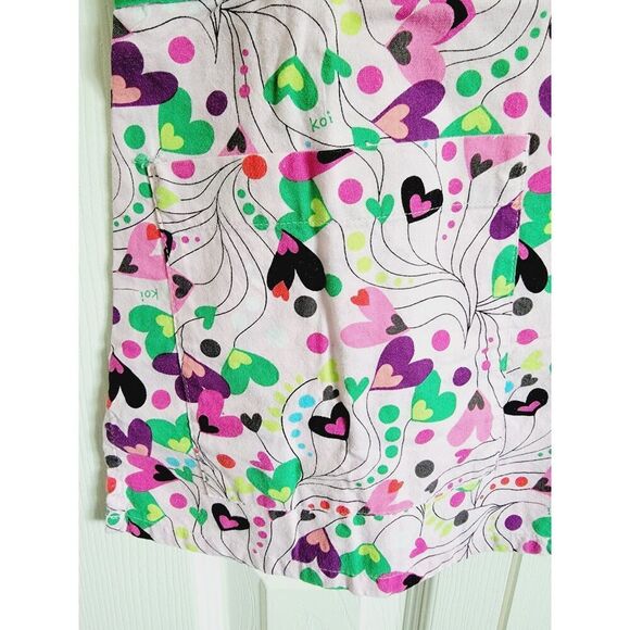 Koi XS by Kathy Peterson Scrub Top Women's Short Sleeve Pink Green Hearts - Picture 5 of 9